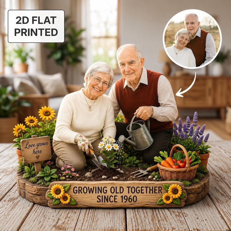 Personalized Grandparents Garden Photo Block, Custom Planting Keepsake (2D Flat Printed)