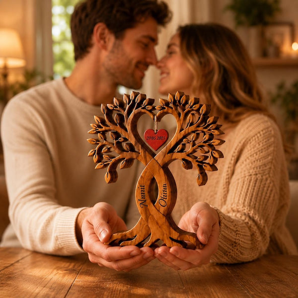 Personalized Heart Tree Couple Wooden Block, Custom Names Anniversary Sign, Wedding Decor
