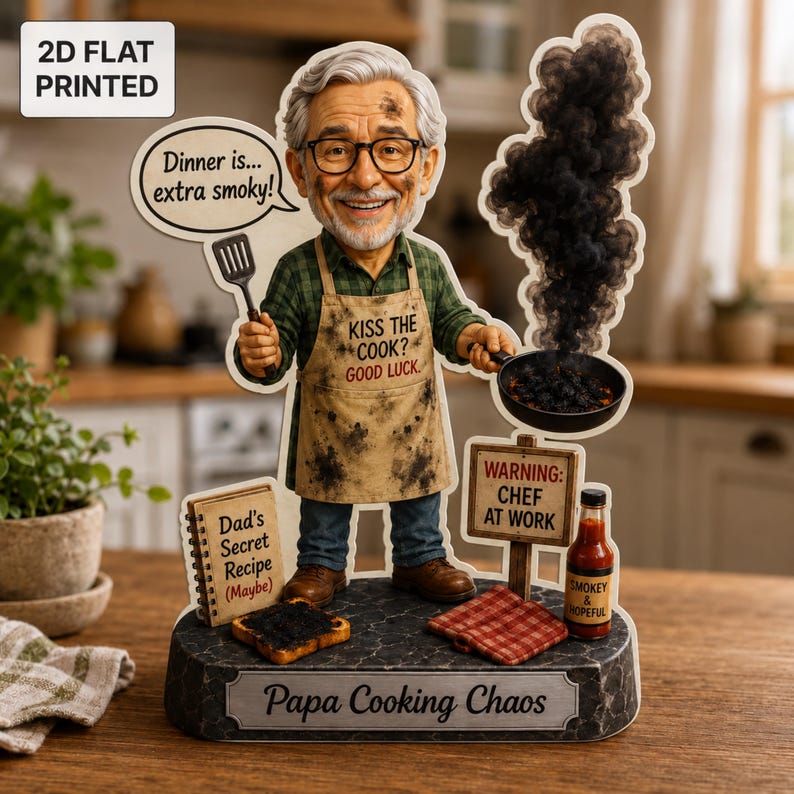 Personalized Papa Cooking Sign, Custom Photo Wooden Block, Funny Chef Gift