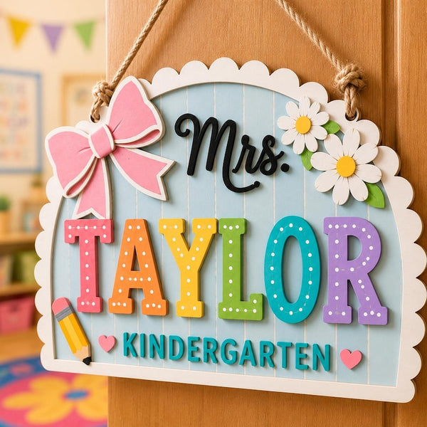 Personalized Teacher Door Sign, Custom Classroom Name Sign, Kindergarten Door Hanger, Back to School Teacher Gift