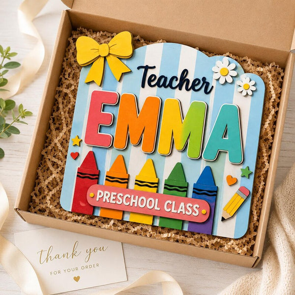 Personalized Teacher Door Sign, Colorful Classroom Decor, Back to School Name Hanger