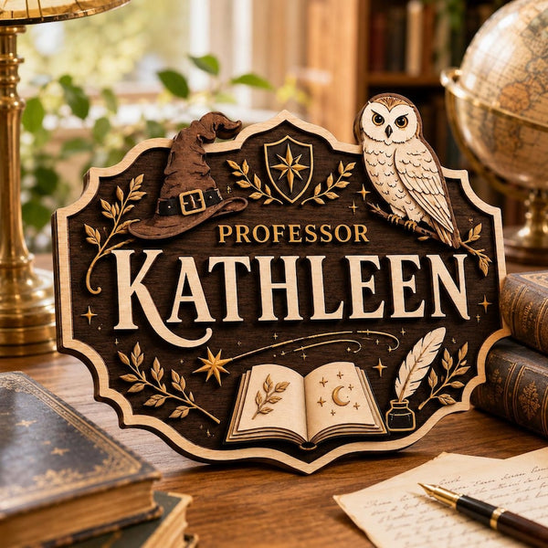 Personalized Professor Door Sign, Custom Teacher Name Sign, Dark Academia Classroom Decor, Owl Wizard Book Office Sign