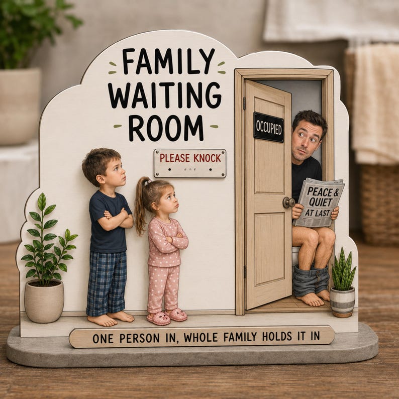 Funny Bathroom Sign, Family Waiting Room 2D Flat Printed Decor, Toilet Humor Bathroom Sign