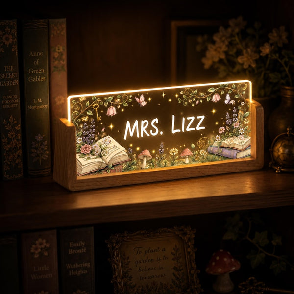 Custom Teacher Name Lamp, Personalized Book Lover LED Light, Classroom Desk Decor