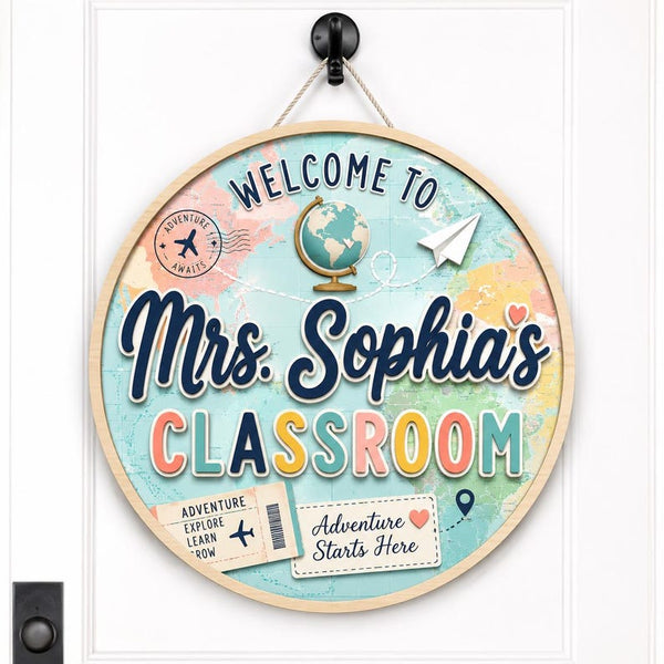 Personalized Classroom Door Sign, Teacher Name Travel Map Sign, Welcome Classroom Decor, Back to School Teacher Gift