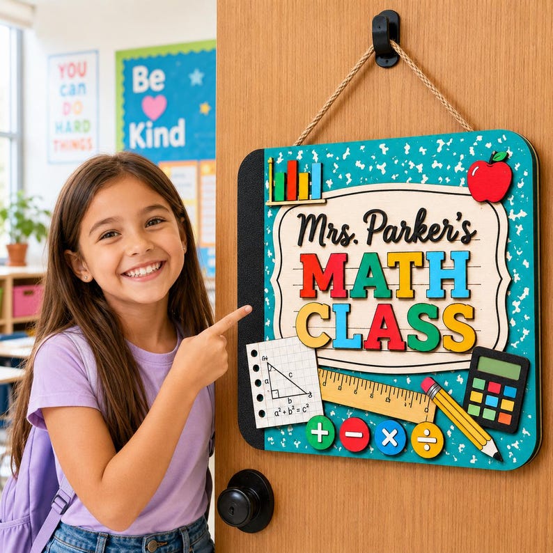 Personalized Math Teacher Door Sign, Custom Classroom Decor, Back to School Teacher Gift, Teacher Appreciation Gift