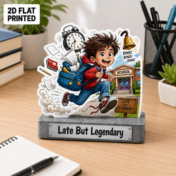 Late But Legendary Desk Sign, Funny Back To School Decor (2D Flat Printed)