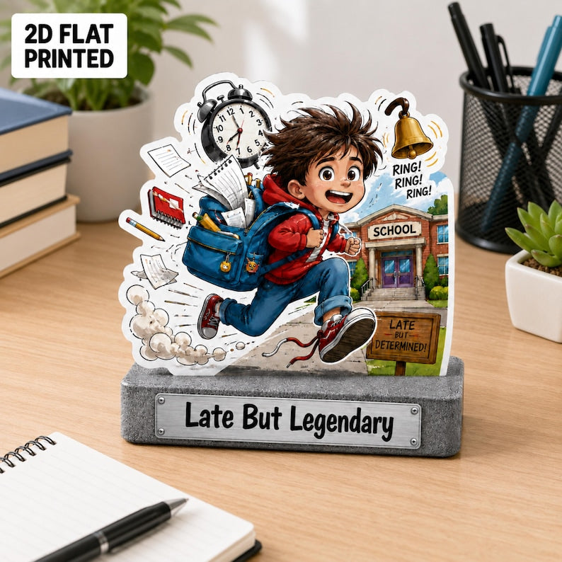 Late But Legendary Desk Sign, Funny Back To School Decor (2D Flat Printed)