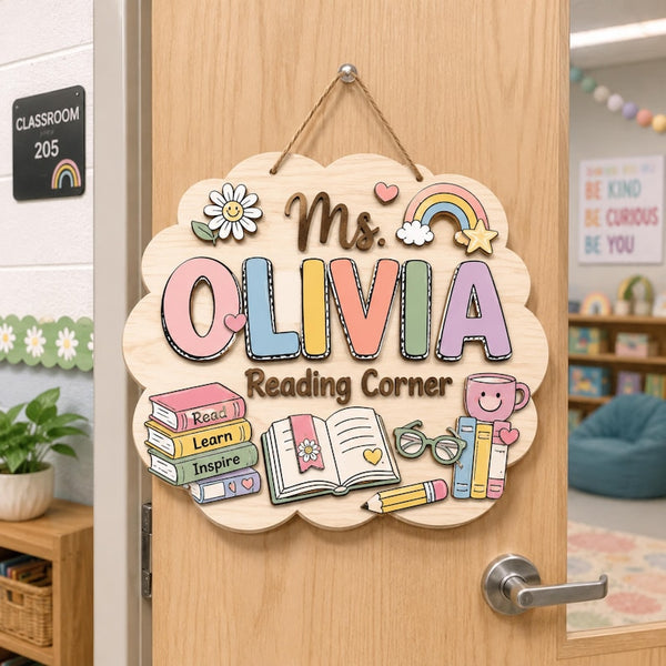 Custom Teacher Door Sign, Personalized Reading Corner Decor, Classroom Book Nook Sign