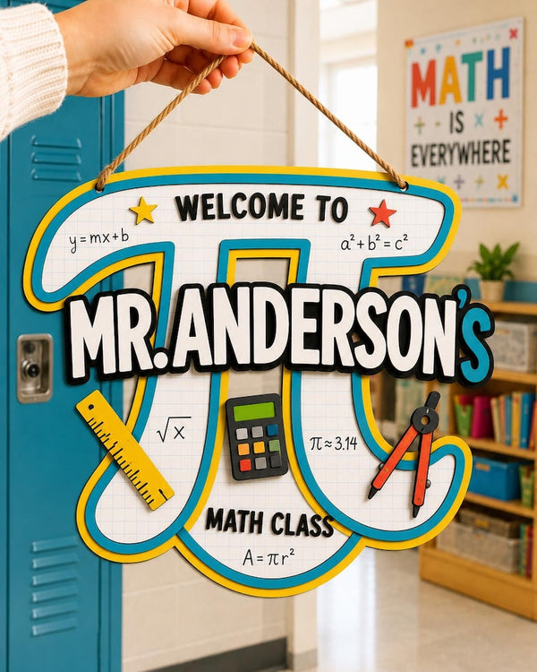 Personalized Math Teacher Door Sign, Custom Classroom Door Hanger, Welcome To Math Class Sign, Teacher Name Plaque