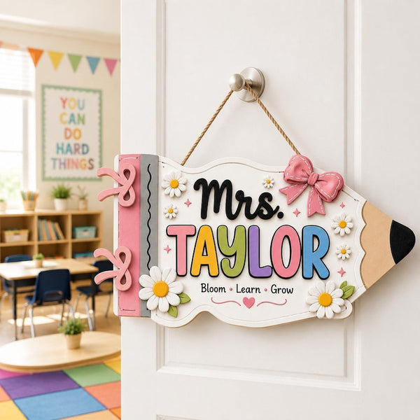 Personalized Gingham Pennant Teacher Door Sign, Back To School Classroom Decor, Teacher Welcome Sign With Name, New Teacher Gifts