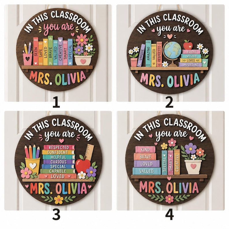 Personalized Classroom Door Sign, Teacher Name Wood Sign, In This Classroom You Are Sign, Back to School Teacher Gift