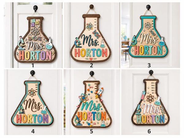 Personalized Science Teacher Door Sign, Custom Teacher Name Sign, Chemistry Classroom Decor, Lab Door Hanger Gift