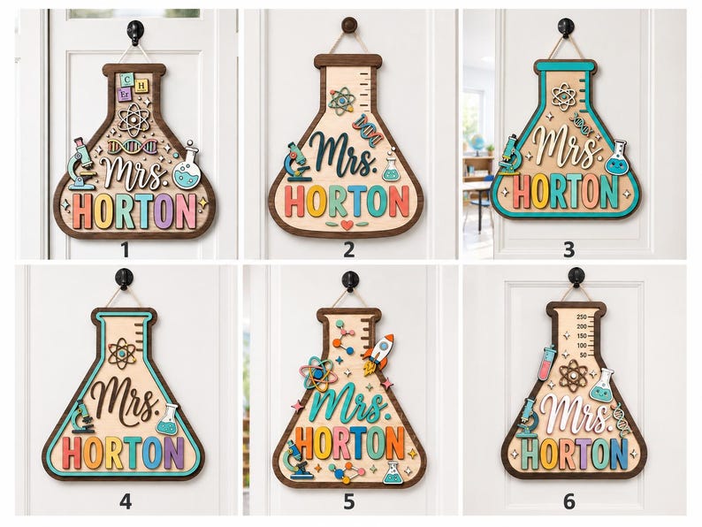 Personalized Science Teacher Door Sign, Custom Teacher Name Sign, Chemistry Classroom Decor, Lab Door Hanger Gift