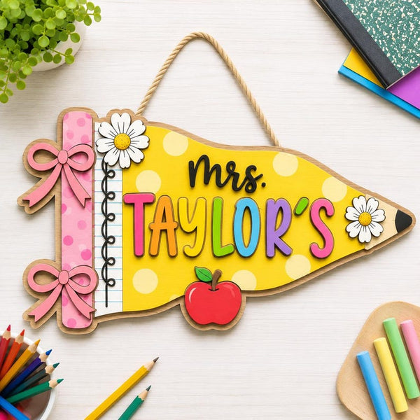 Personalized Teacher 3D Pennant Door Sign, Back To School Gift, Custom Teacher Name Door Hanging, New Teacher Gift, Class Welcome Sign