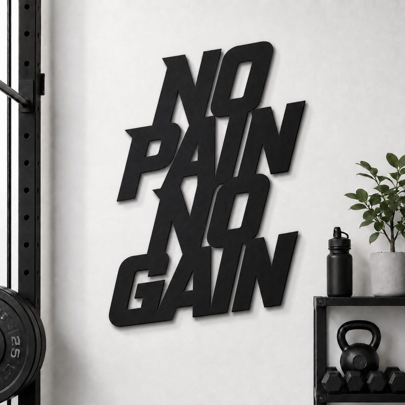 No Pain No Gain Metal Sign, Motivational Gym Decor, CNC Cut Workout Quote, Fitness Art