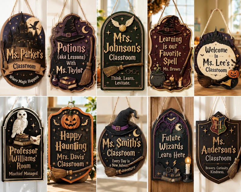 Personalized Magical Classroom Door Sign, Witch Teacher Name Sign, Wizard Classroom Decor, Custom Wooden Teacher Gift