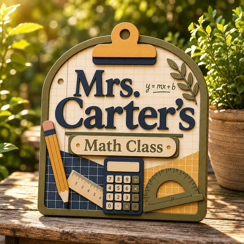 Personalized Math Teacher Clipboard Door Sign, Custom Classroom Decor