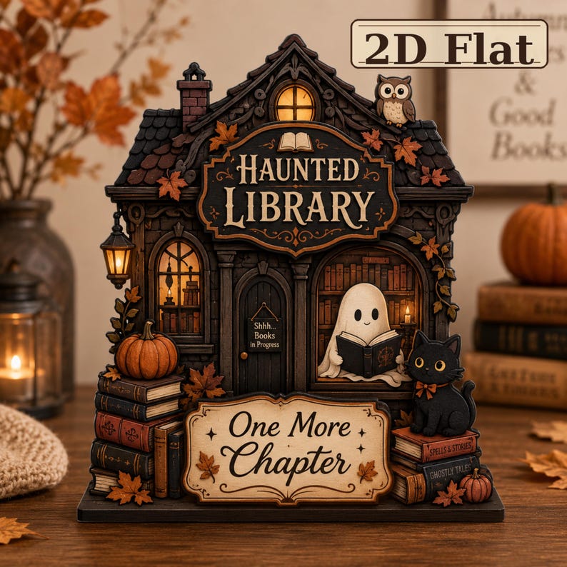 Haunted Library Wooden Sign, Ghost Reading Decor, Book Lover Halloween Gift