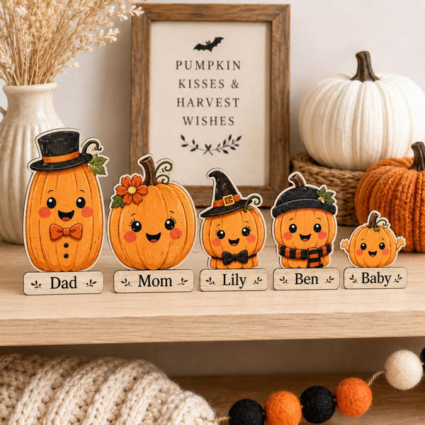 Personalized Wooden Pumpkin Family Sign, Custom Halloween Fall Decor, Tabletop Display