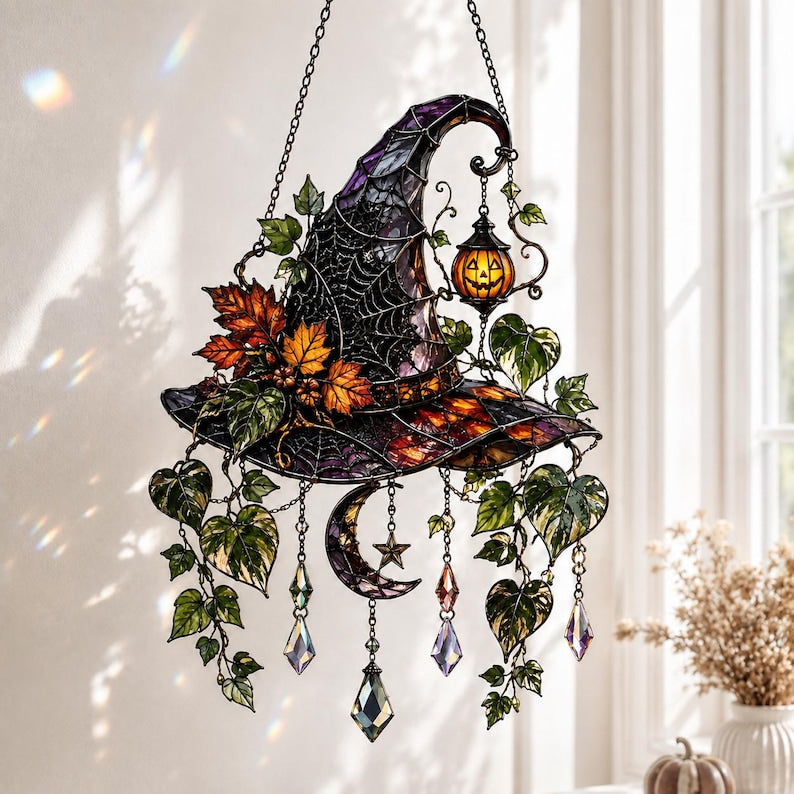 Witch Hat Acrylic Suncatcher, Halloween Window Hanging, Gothic Decor