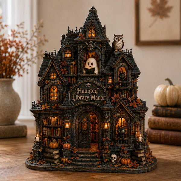 Haunted Library Manor Halloween Decor, Gothic Ghost Reading Wooden Sign, Dark Academia Shelf Sitter
