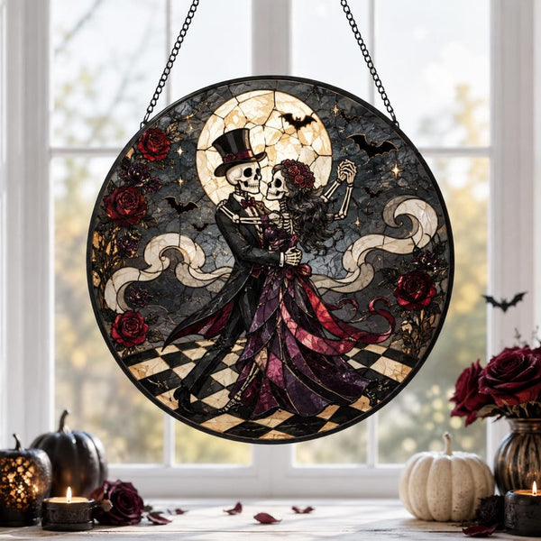 Skeleton Couple Dancing Acrylic Suncatcher, Gothic Wedding Window Hanging, Till Death Do Us Part Decor, Halloween Anniversary Gift