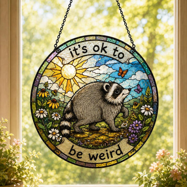 Raccoon Stained Glass Suncatcher, Seattle Wildlife Decor, Animal Lover Gift, Glass Ornament