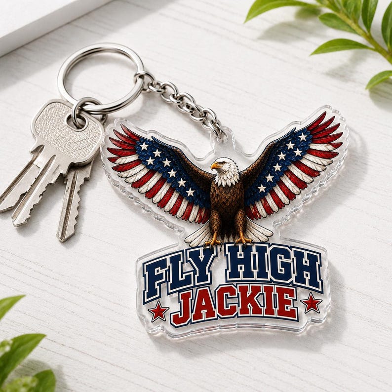 Jackie Bald Eagle Keychain, Memorial Eagle Gift, Personalized Wildlife Keepsake, Custom Acrylic Keychain, Bald Eagle Lover Gift