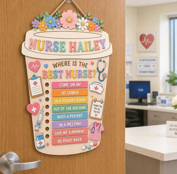 Personalized Nurse Office Door Sign Interchangeable Wood Status Tracker Clinic Plaque, School Status Banner