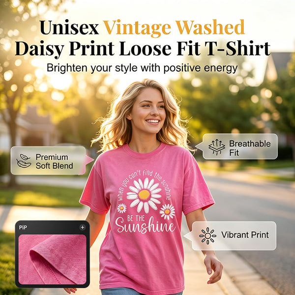 🌿 LIMITED TIME 50% OFF! 👚 Daisy Print Washed Tee – Breathable Blend & Effortless Fit ☁️