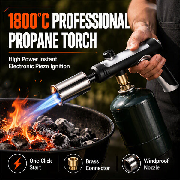 📢📢50% OFF !!⏰💨 Windproof Torch Lighter – 1800°C Propane Flame, 3-Second Ignition & Adjustable Searing Power 🥩
